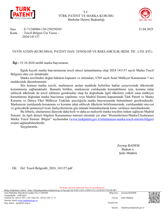 MİTTEM ÇEVRE MARKA TESCİL BELGESİ